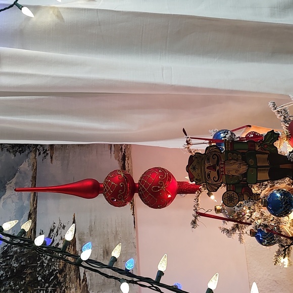 Double Ball Tree Topper Final Gold Glitter Satin Red Paintes Base - Picture 10 of 11